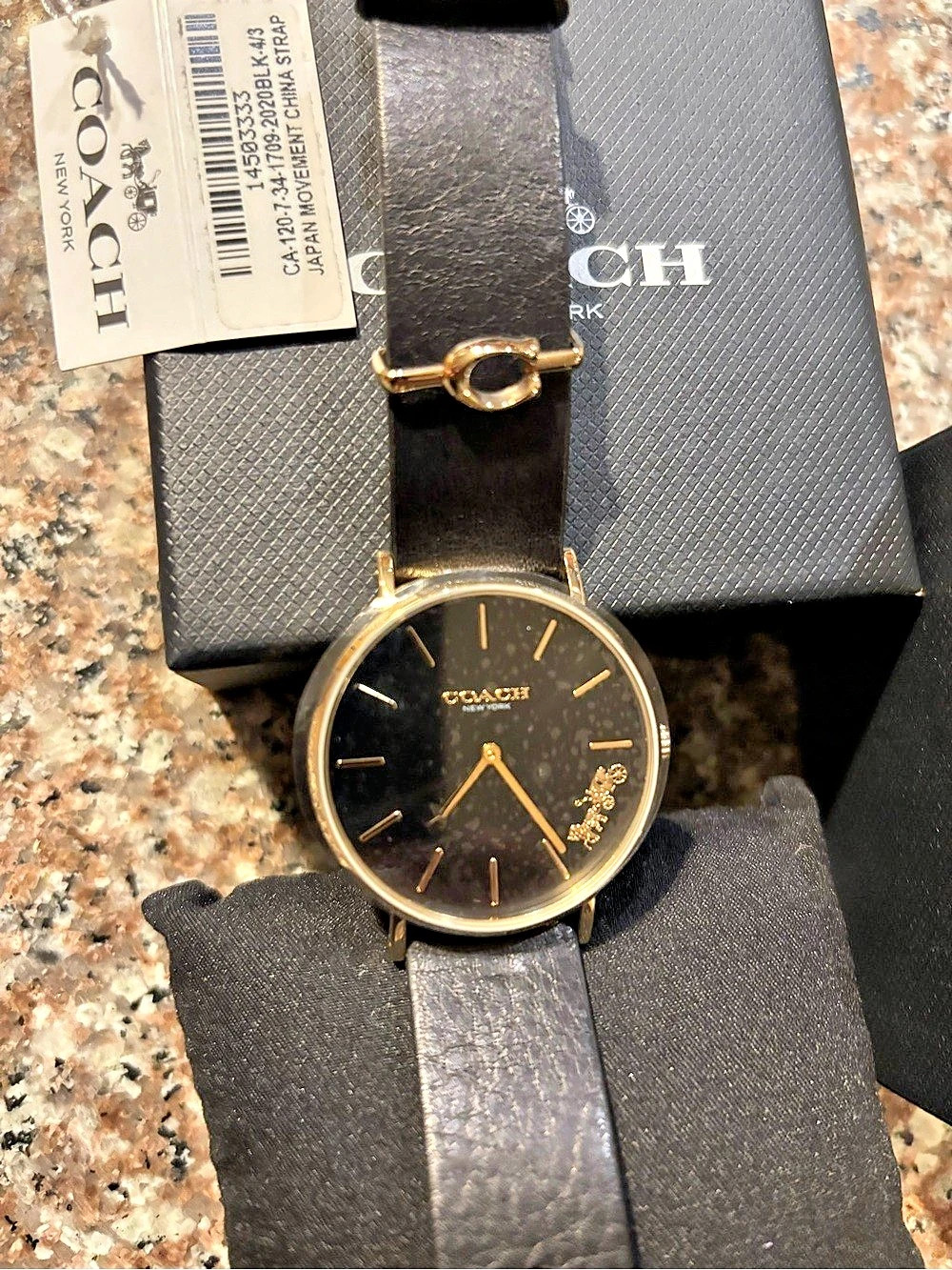 Coach Perry Black Dial Black Leather Strap Watch Black & Gold